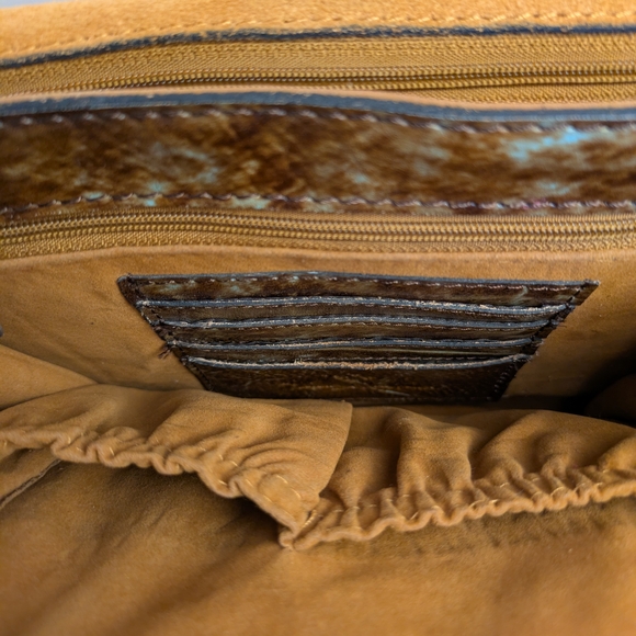 Patricia Nash Brn Leather Stella Flap HandBag w/Intriquite Blue Floral Tooling - Picture 9 of 16